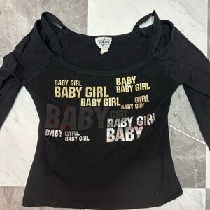 Y2K Black Long Sleeve  “Baby Girl' Top